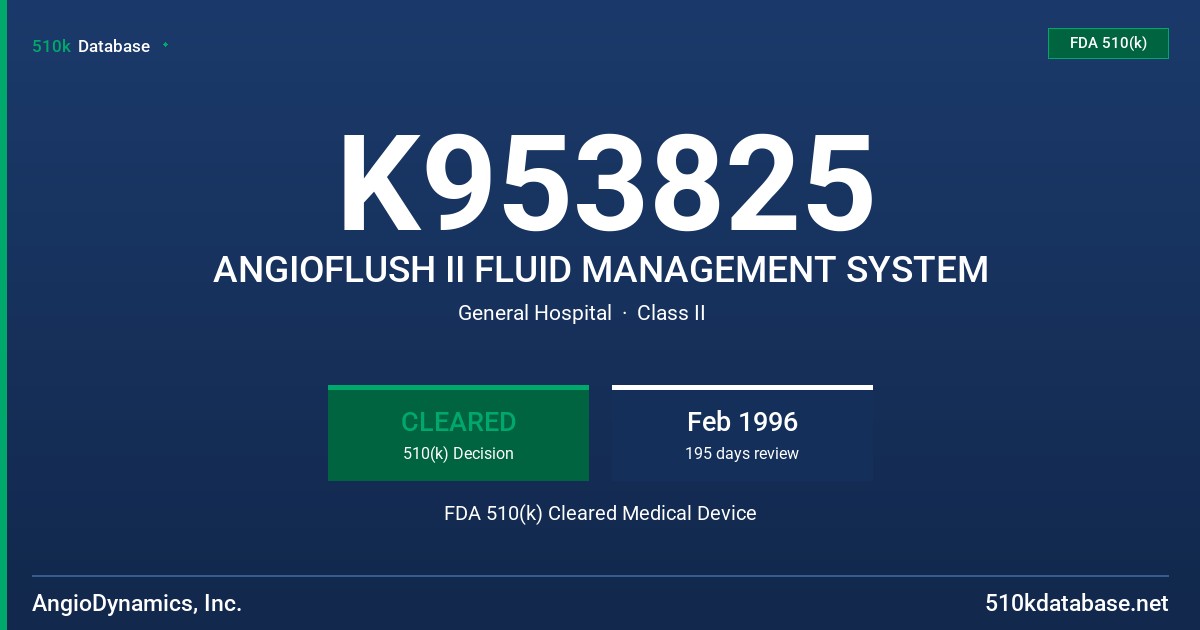K953825 ANGIOFLUSH II FLUID MANAGEMENT SYSTEM FDA 510(k) Cleared Medical Device