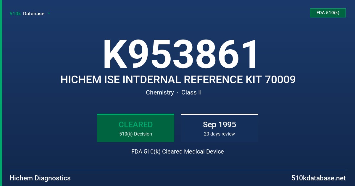 K953861 HICHEM ISE INTDERNAL REFERENCE KIT 70009 FDA 510(k) Cleared Medical Device