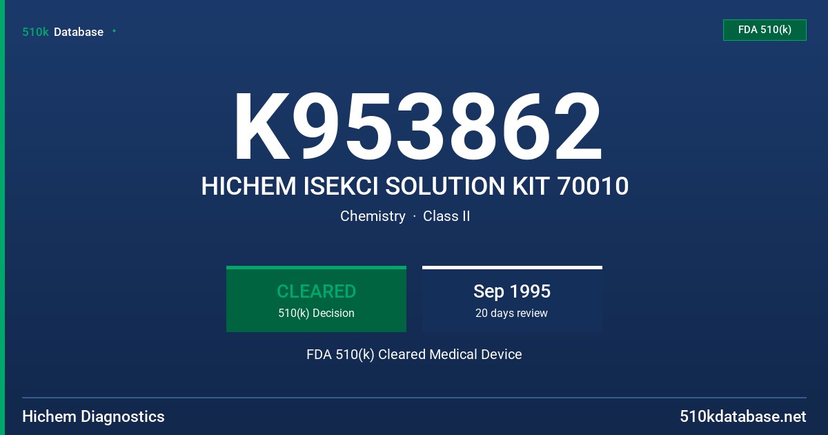 K953862 HICHEM ISEKCI SOLUTION KIT 70010 FDA 510(k) Cleared Medical Device