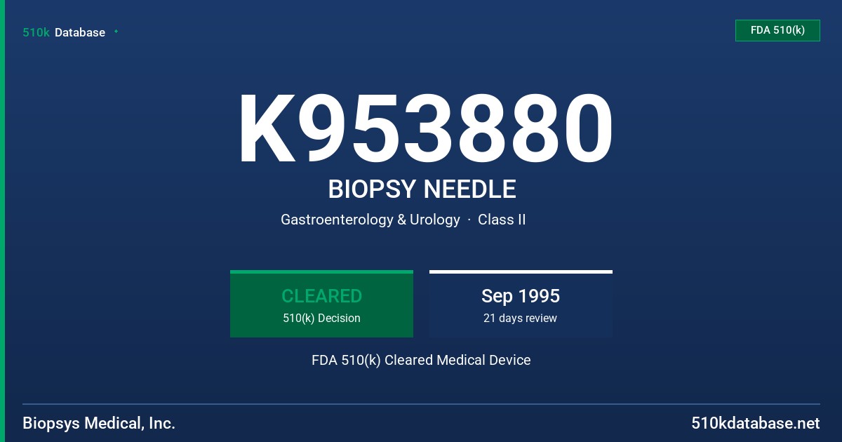 K953880 BIOPSY NEEDLE FDA 510(k) Cleared Medical Device