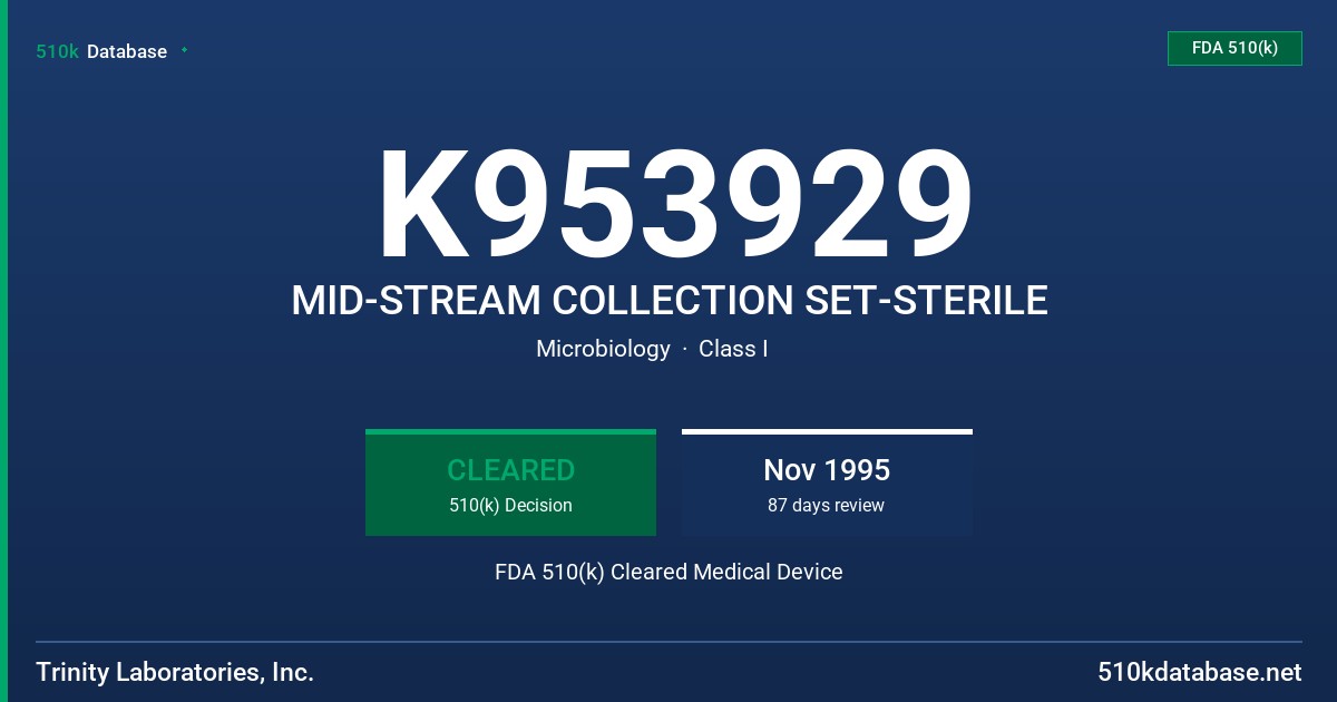 K953929 MID-STREAM COLLECTION SET-STERILE FDA 510(k) Cleared Medical Device