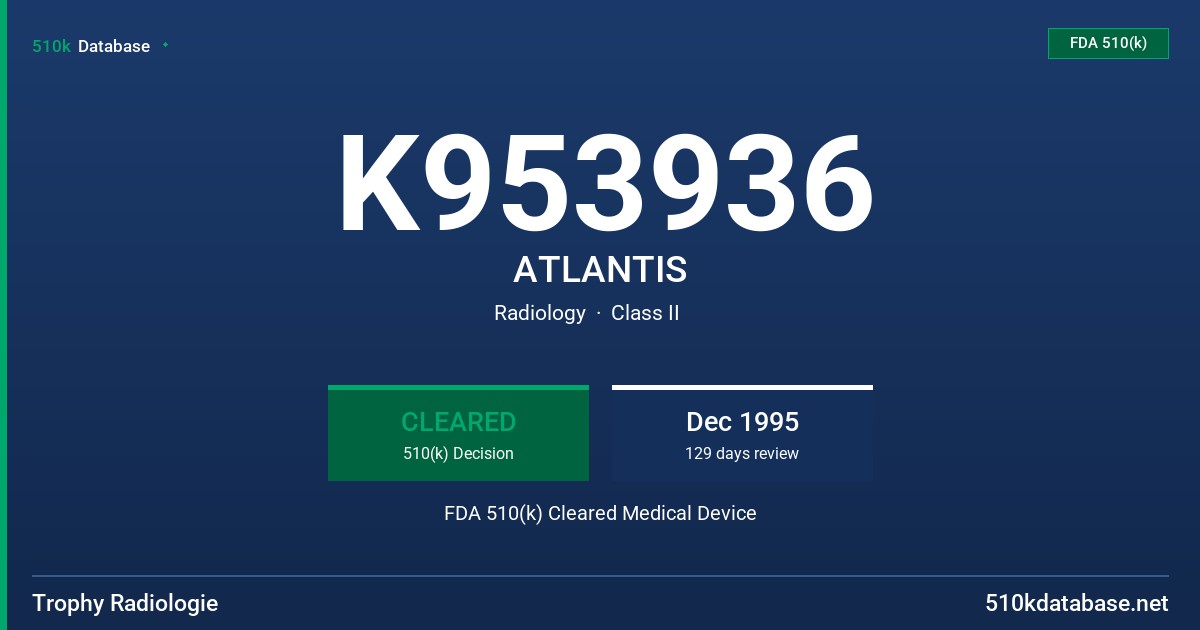 K953936 ATLANTIS FDA 510(k) Cleared Medical Device