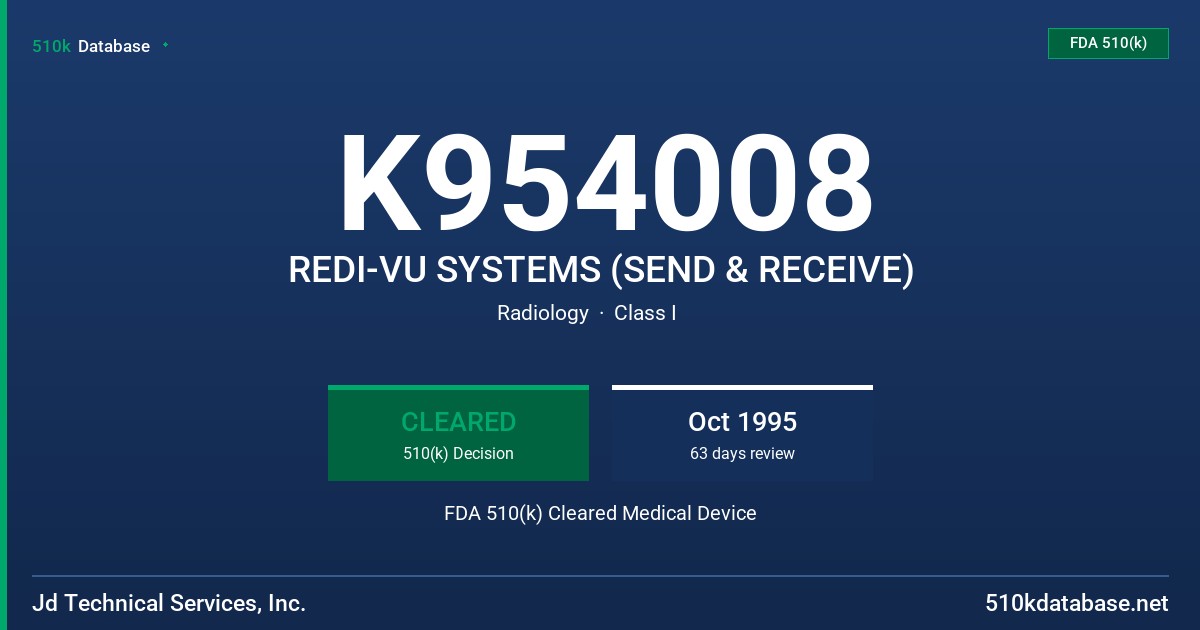 K954008 REDI-VU SYSTEMS (SEND & RECEIVE) FDA 510(k) Cleared Medical Device