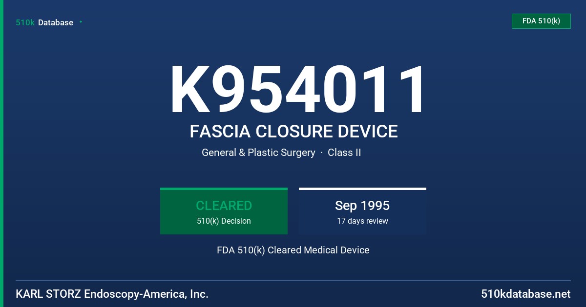 K954011 FASCIA CLOSURE DEVICE FDA 510(k) Cleared Medical Device