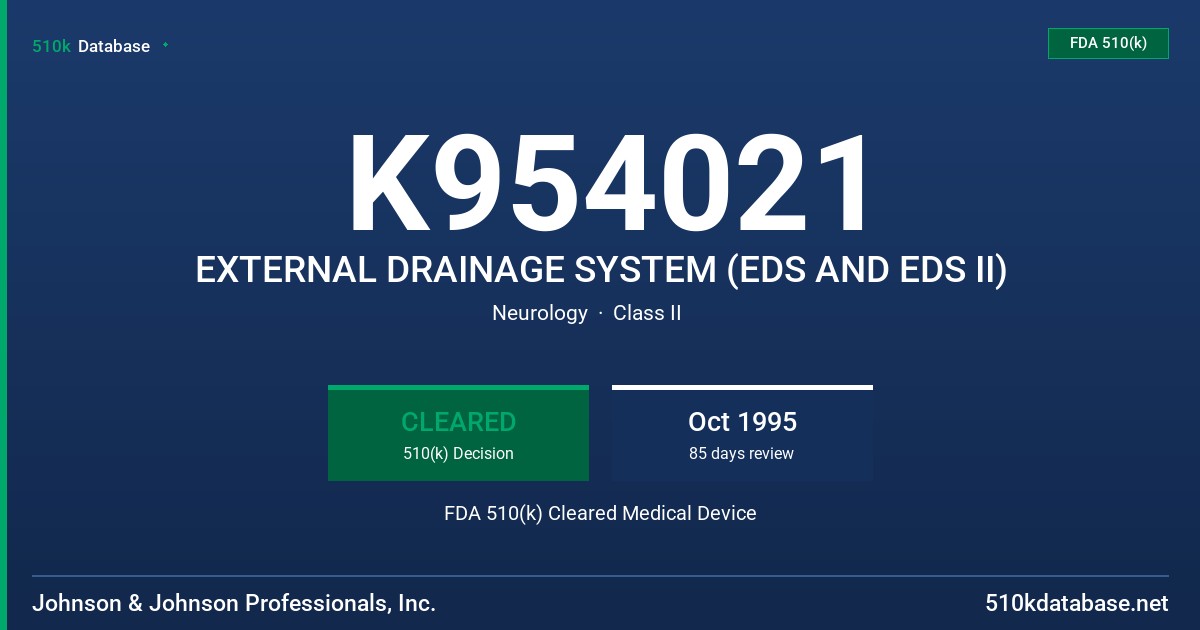 K954021 EXTERNAL DRAINAGE SYSTEM (EDS AND EDS II) FDA 510(k) Cleared Medical Device