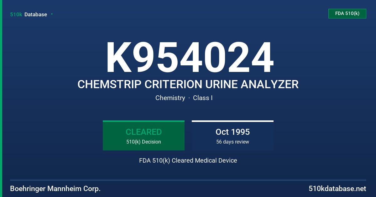 K954024 CHEMSTRIP CRITERION URINE ANALYZER FDA 510(k) Cleared Medical Device