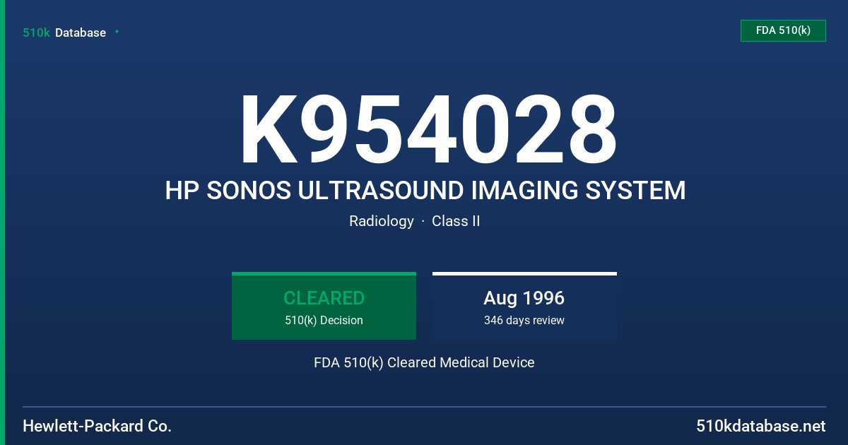 K954028 HP SONOS ULTRASOUND IMAGING SYSTEM FDA 510(k) Cleared Medical Device