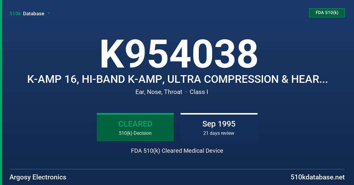 K954038 K-AMP 16, HI-BAND K-AMP, ULTRA COMPRESSION & HEARING PROTECTION/HEARING INSTRUMENT FDA 510(k) Cleared Medical Device