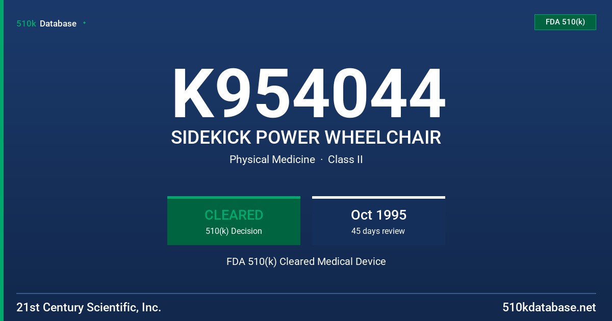 K954044 SIDEKICK POWER WHEELCHAIR FDA 510(k) Cleared Medical Device