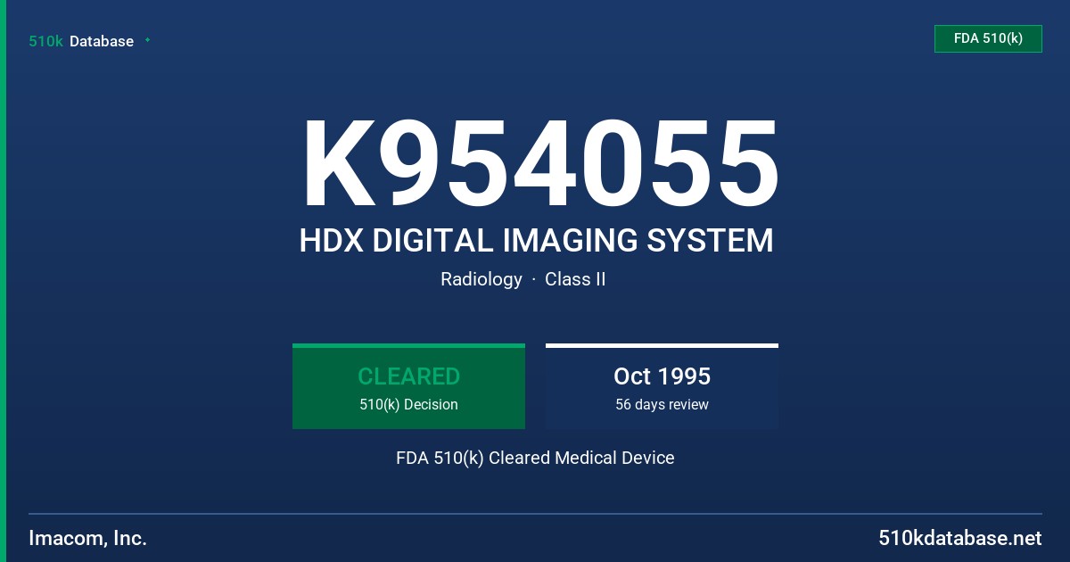 K954055 HDX DIGITAL IMAGING SYSTEM FDA 510(k) Cleared Medical Device