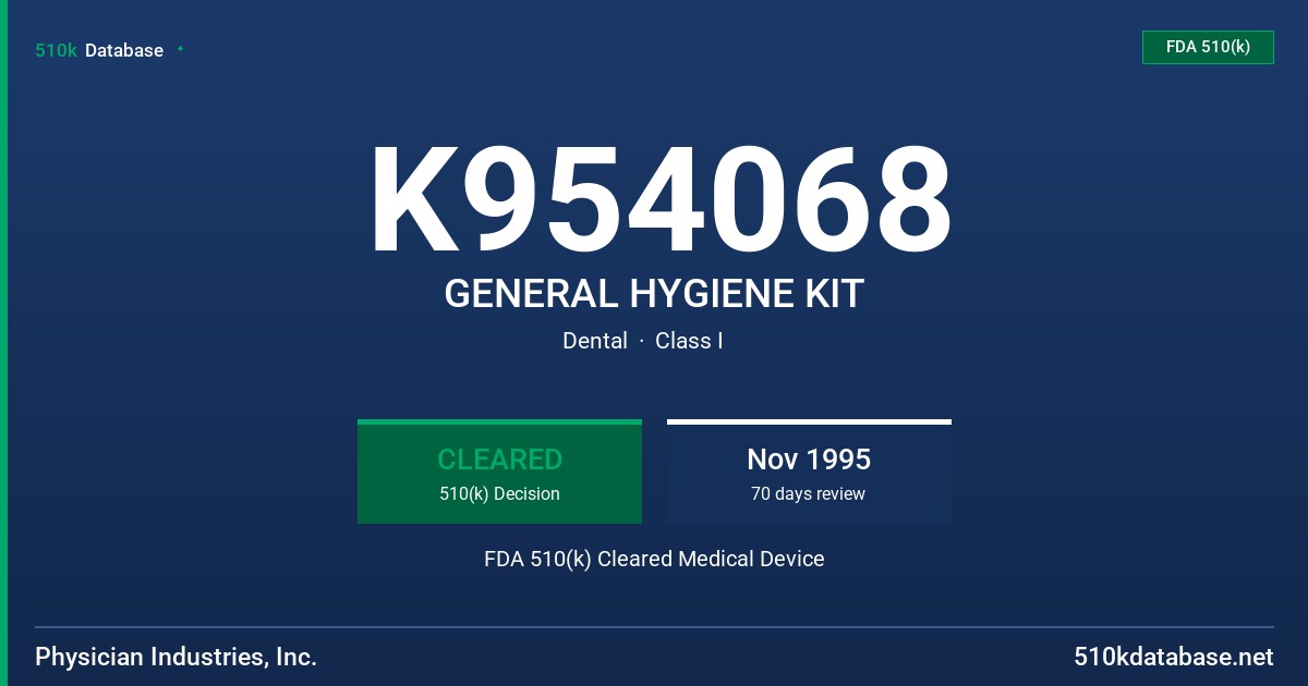 K954068 GENERAL HYGIENE KIT FDA 510(k) Cleared Medical Device
