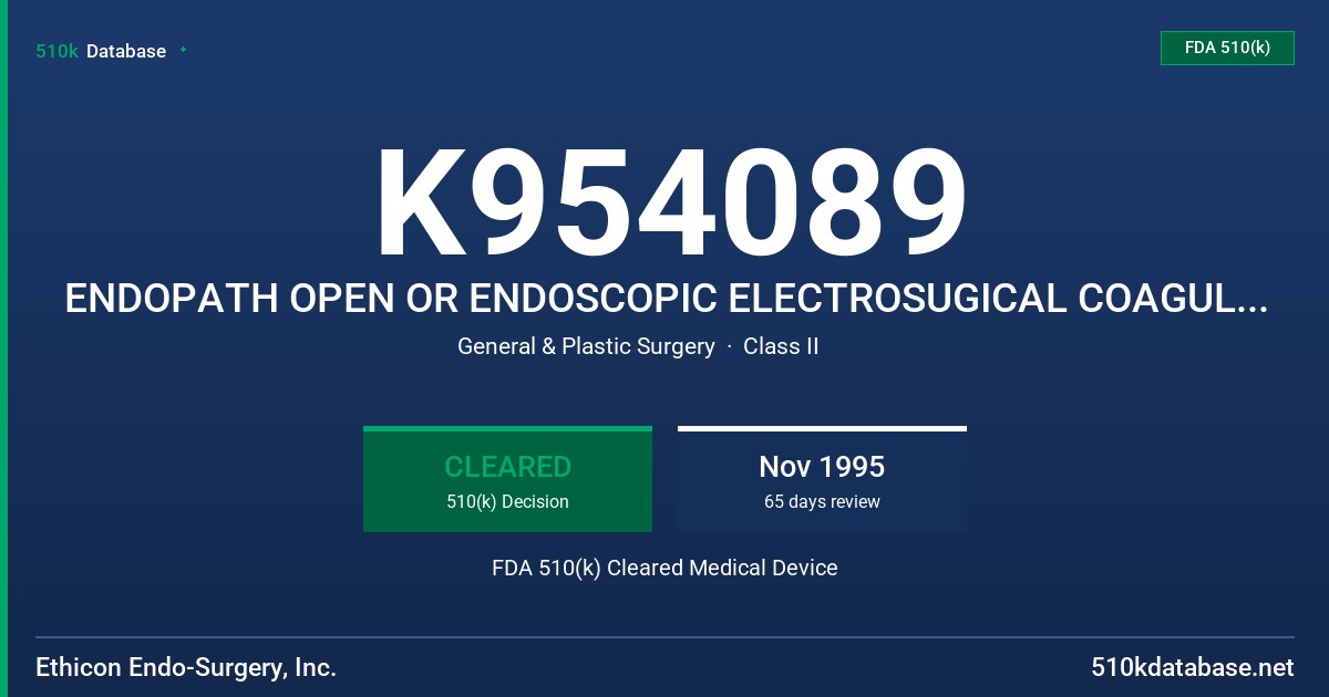 K954089 ENDOPATH OPEN OR ENDOSCOPIC ELECTROSUGICAL COAGULATION & CUTTING DEVICE FDA 510(k) Cleared Medical Device