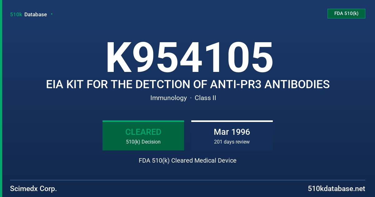 K954105 EIA KIT FOR THE DETCTION OF ANTI-PR3 ANTIBODIES FDA 510(k) Cleared Medical Device