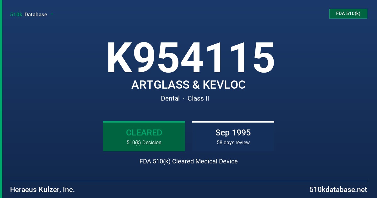 K954115 ARTGLASS & KEVLOC FDA 510(k) Cleared Medical Device