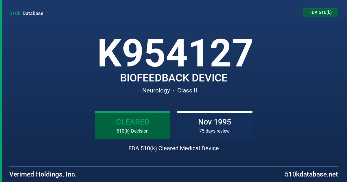 K954127 BIOFEEDBACK DEVICE FDA 510(k) Cleared Medical Device