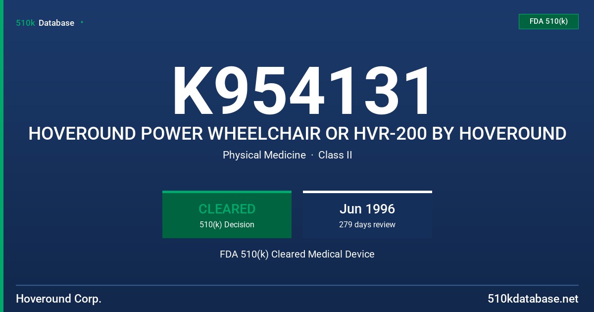 K954131 HOVEROUND POWER WHEELCHAIR OR HVR-200 BY HOVEROUND FDA 510(k) Cleared Medical Device