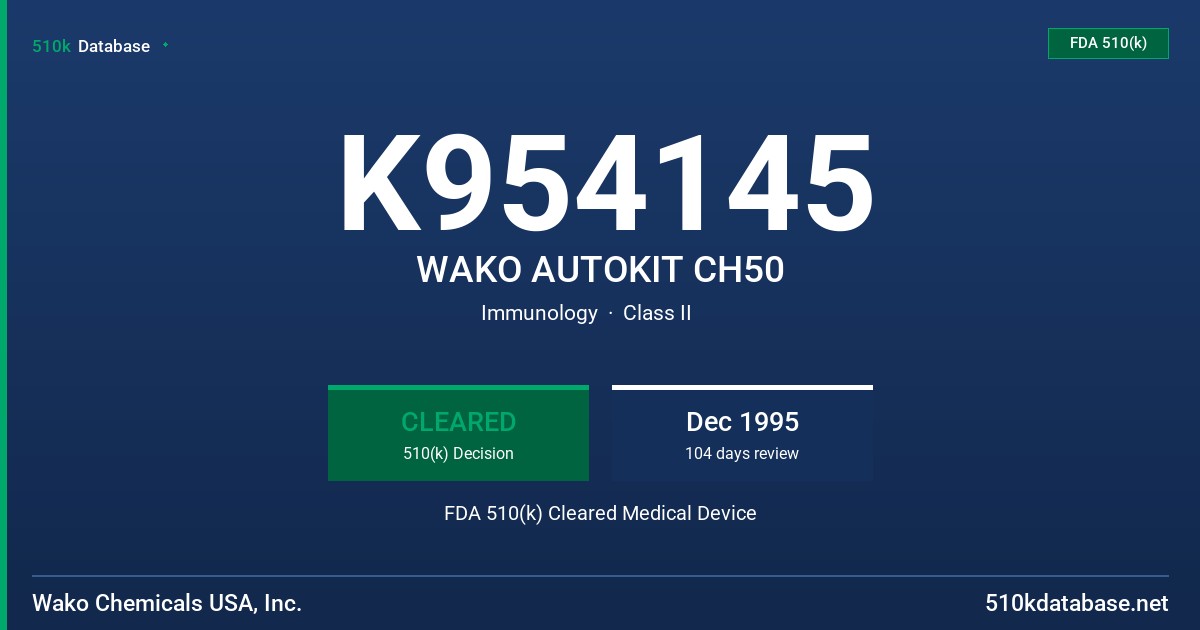 K954145 WAKO AUTOKIT CH50 FDA 510(k) Cleared Medical Device