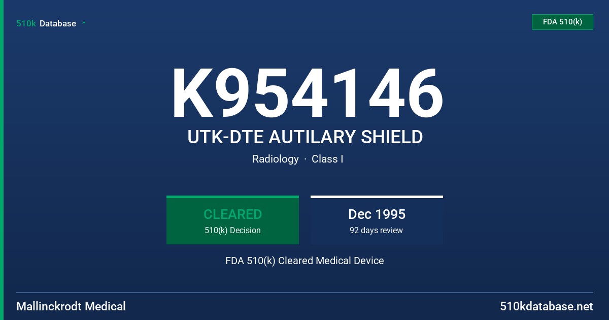 K954146 UTK-DTE AUTILARY SHIELD FDA 510(k) Cleared Medical Device