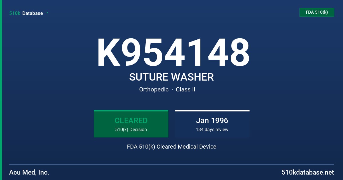 K954148 SUTURE WASHER FDA 510(k) Cleared Medical Device