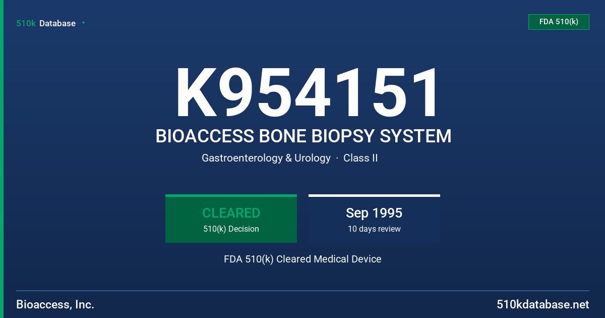 K954151 BIOACCESS BONE BIOPSY SYSTEM FDA 510(k) Cleared Medical Device