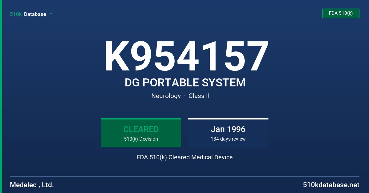 K954157 DG PORTABLE SYSTEM FDA 510(k) Cleared Medical Device