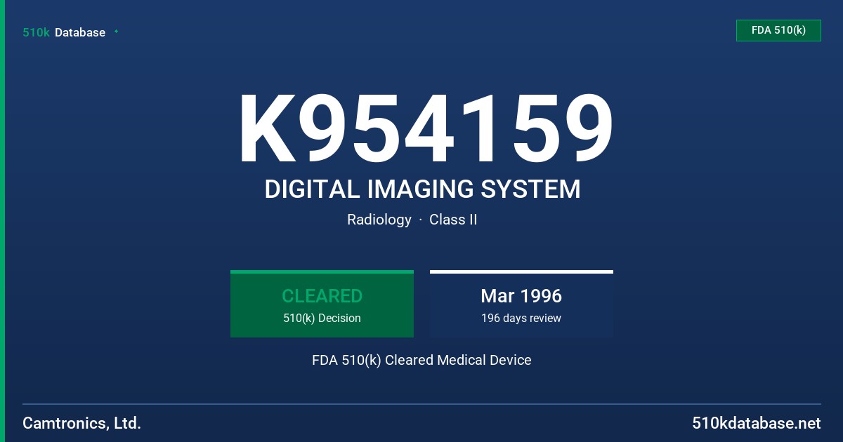 K954159 DIGITAL IMAGING SYSTEM FDA 510(k) Cleared Medical Device