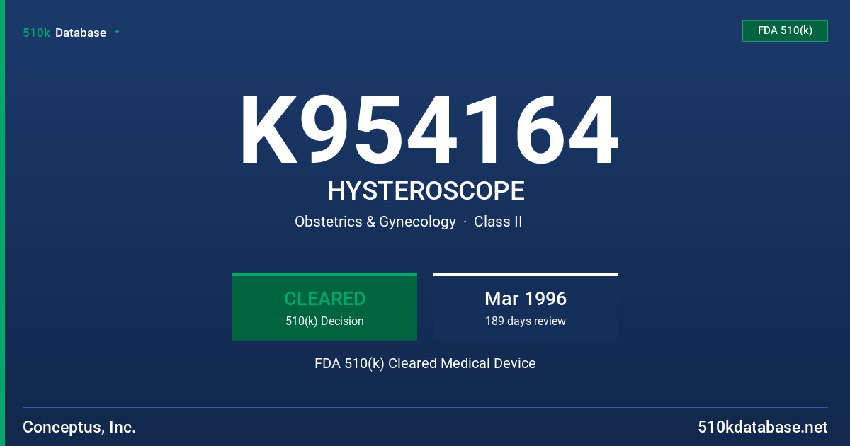 K954164 HYSTEROSCOPE FDA 510(k) Cleared Medical Device