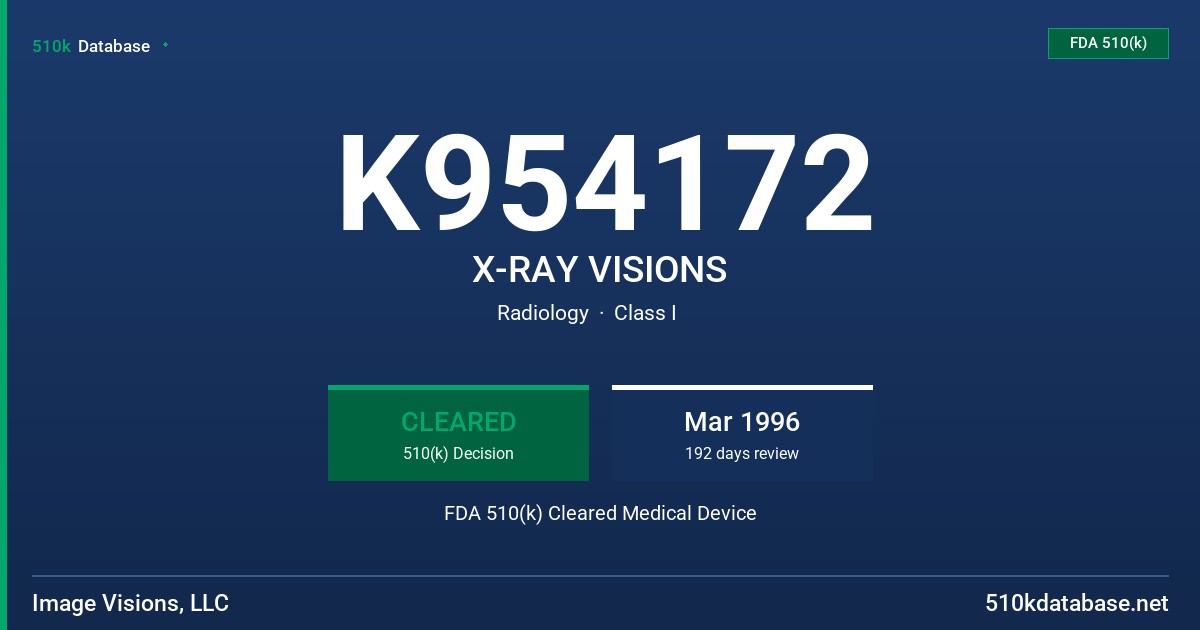 K954172 X-RAY VISIONS FDA 510(k) Cleared Medical Device