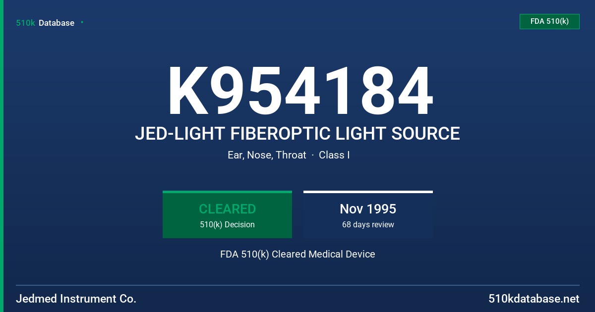 K954184 JED-LIGHT FIBEROPTIC LIGHT SOURCE FDA 510(k) Cleared Medical Device