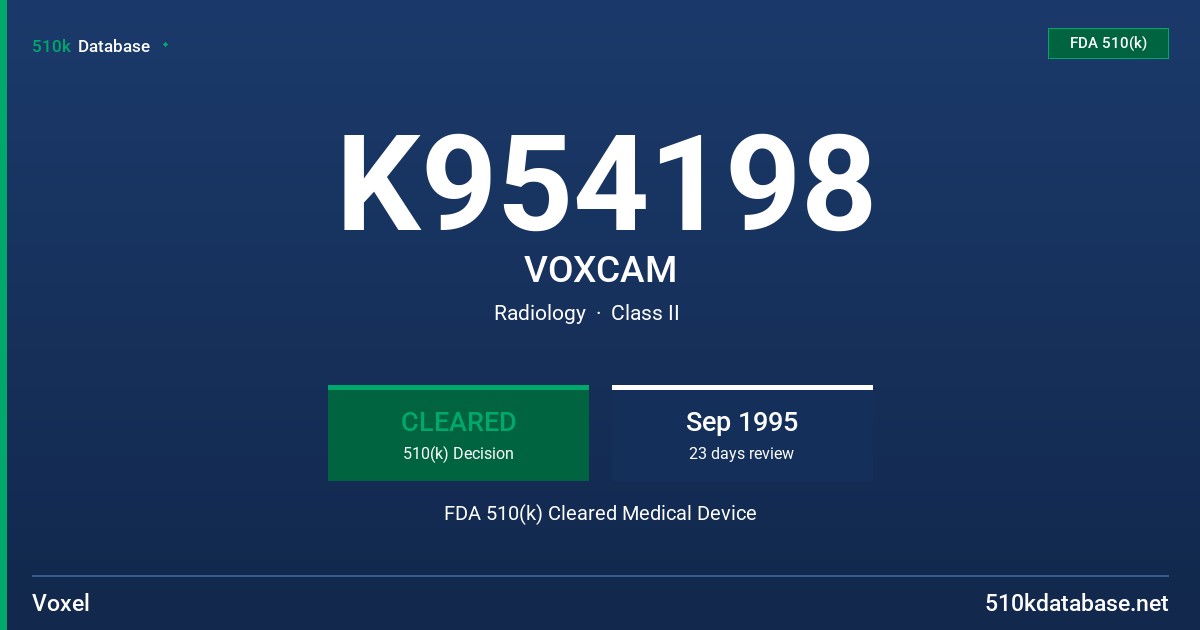 K954198 VOXCAM FDA 510(k) Cleared Medical Device