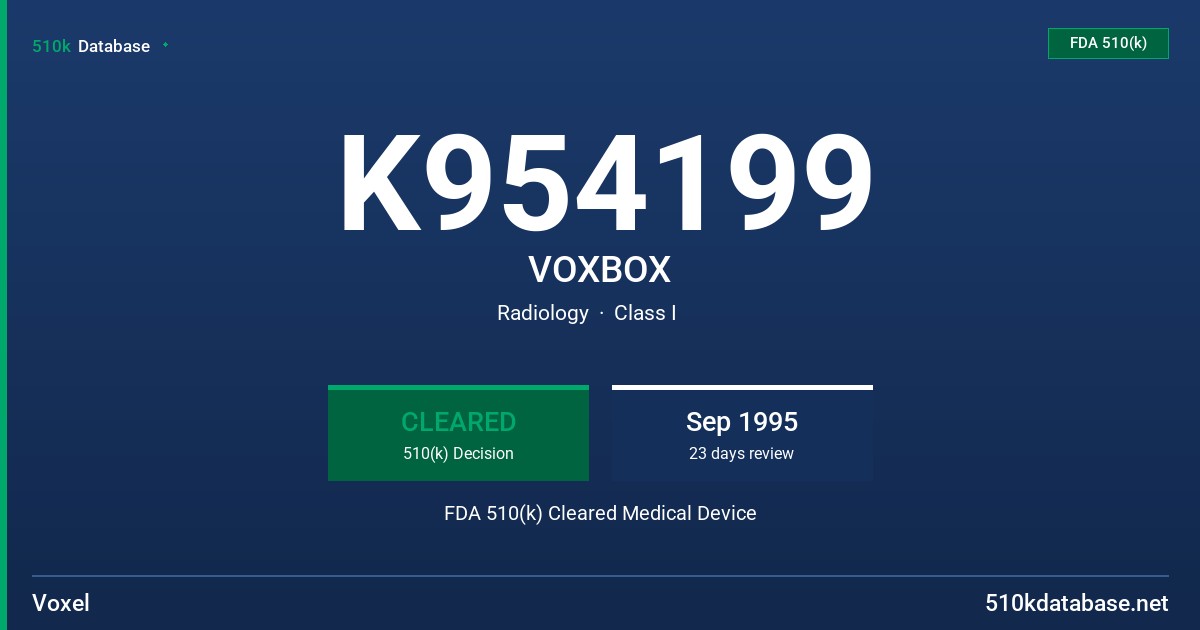 K954199 VOXBOX FDA 510(k) Cleared Medical Device
