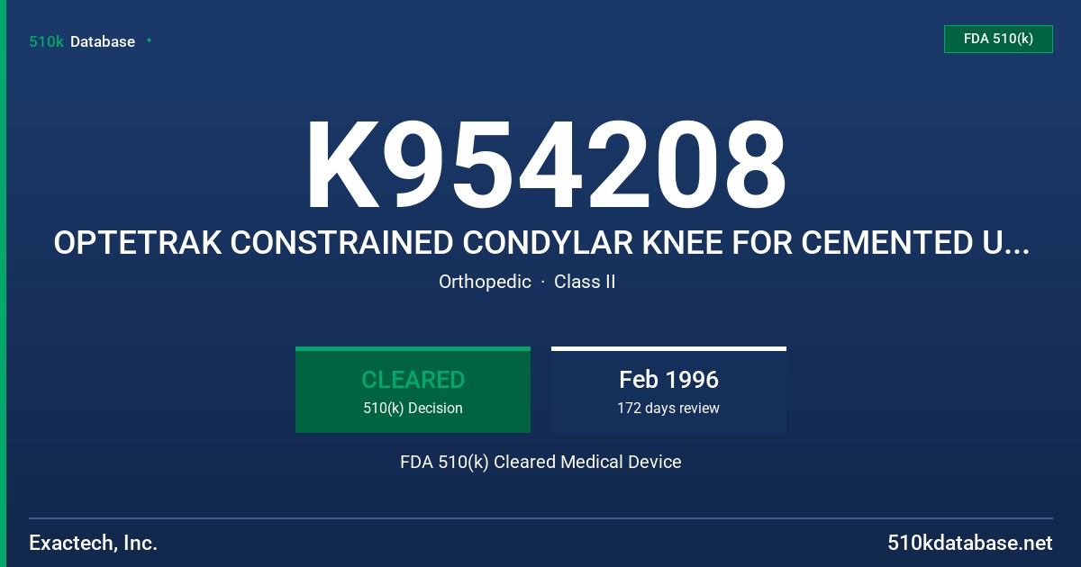 K954208 OPTETRAK CONSTRAINED CONDYLAR KNEE FOR CEMENTED USE ONLY FDA 510(k) Cleared Medical Device