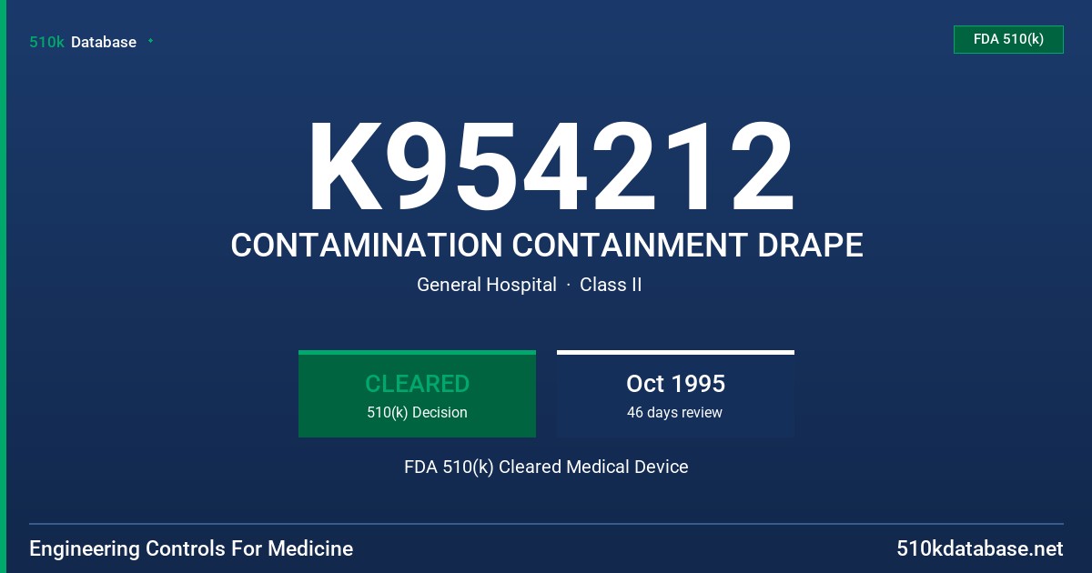 K954212 CONTAMINATION CONTAINMENT DRAPE FDA 510(k) Cleared Medical Device
