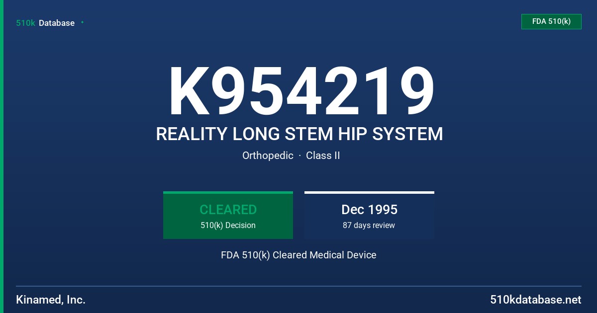 K954219 REALITY LONG STEM HIP SYSTEM FDA 510(k) Cleared Medical Device