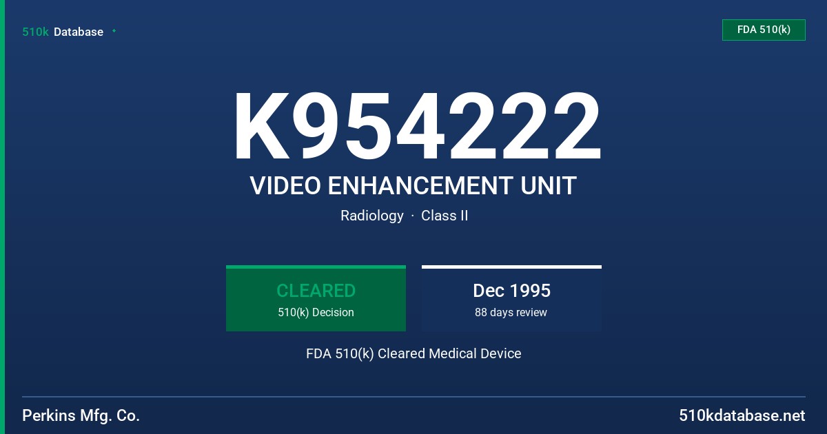 K954222 VIDEO ENHANCEMENT UNIT FDA 510(k) Cleared Medical Device