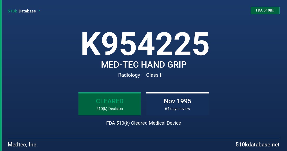 K954225 MED-TEC HAND GRIP FDA 510(k) Cleared Medical Device