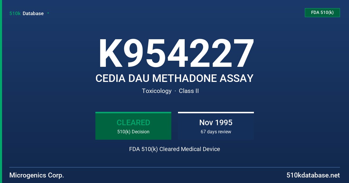 K954227 CEDIA DAU METHADONE ASSAY FDA 510(k) Cleared Medical Device