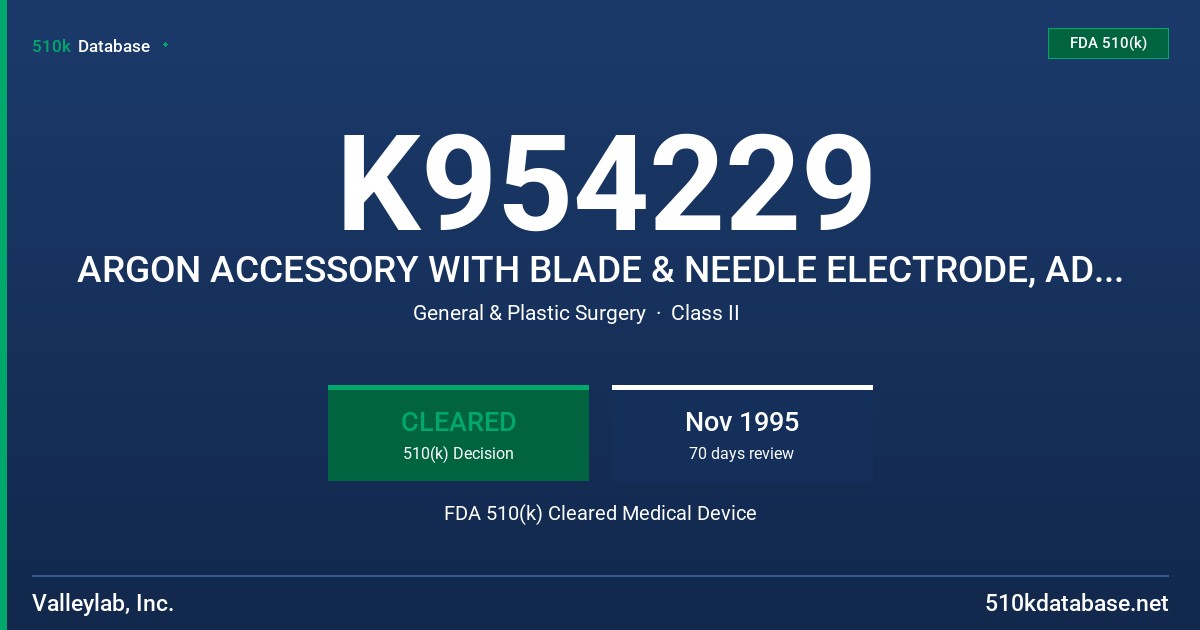 K954229 ARGON ACCESSORY WITH BLADE & NEEDLE ELECTRODE, ADAPTER BOX FDA 510(k) Cleared Medical Device