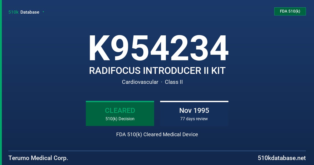 K954234 RADIFOCUS INTRODUCER II KIT FDA 510(k) Cleared Medical Device