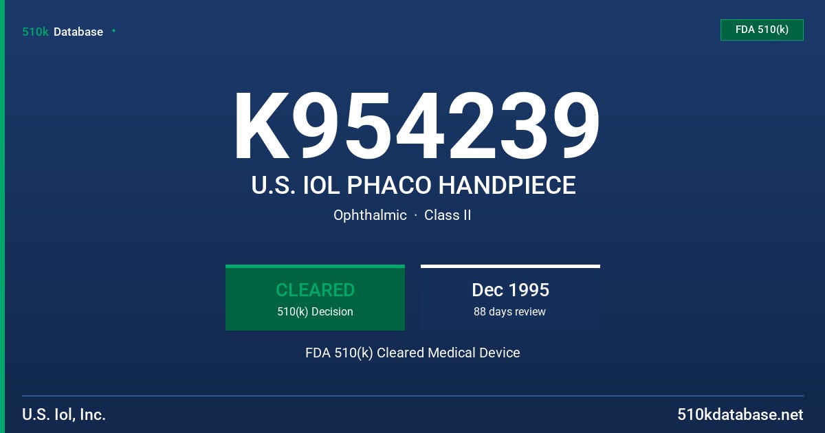 K954239 U.S. IOL PHACO HANDPIECE FDA 510(k) Cleared Medical Device