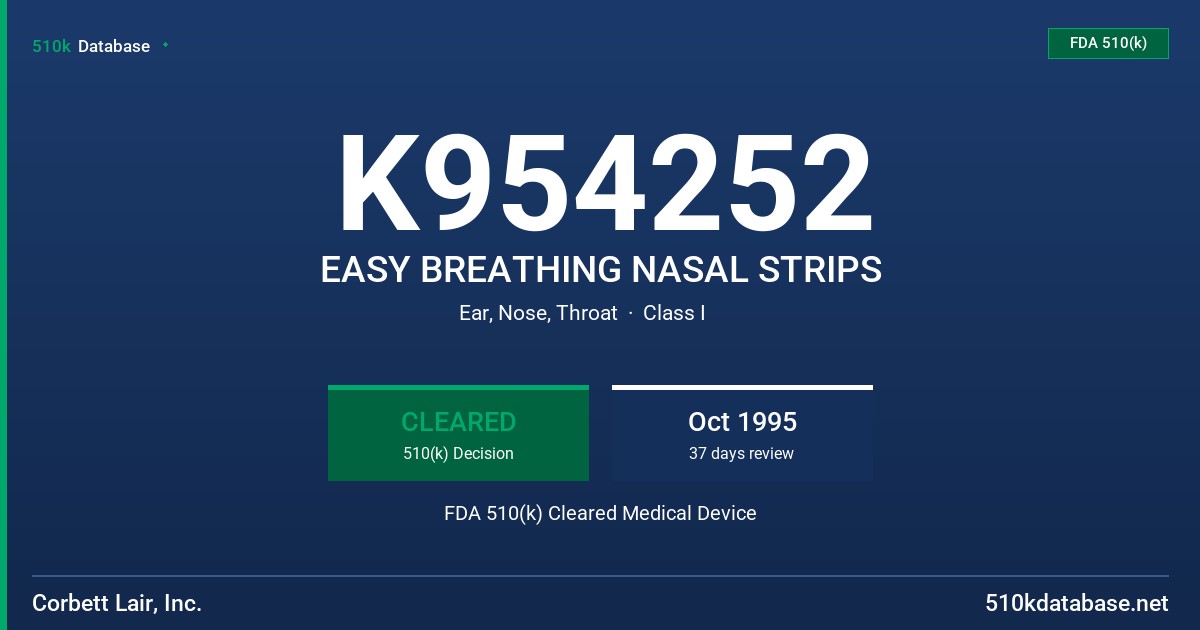 K954252 EASY BREATHING NASAL STRIPS FDA 510(k) Cleared Medical Device
