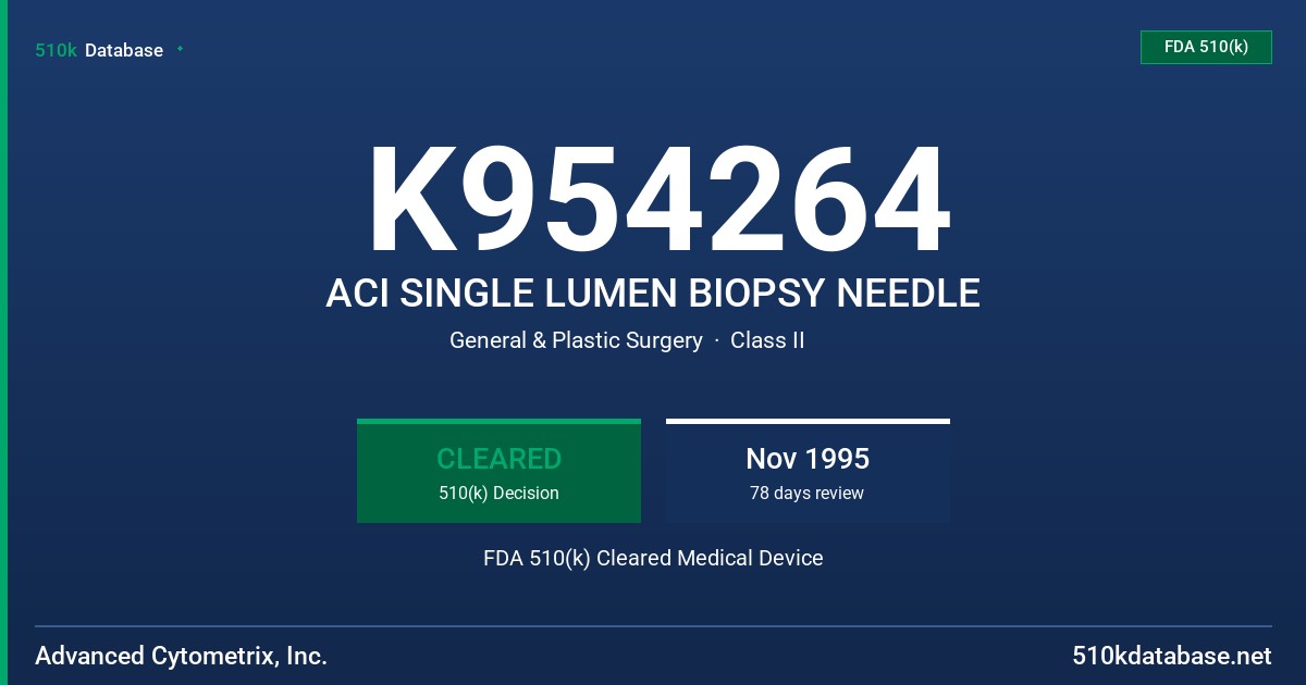 K954264 ACI SINGLE LUMEN BIOPSY NEEDLE FDA 510(k) Cleared Medical Device