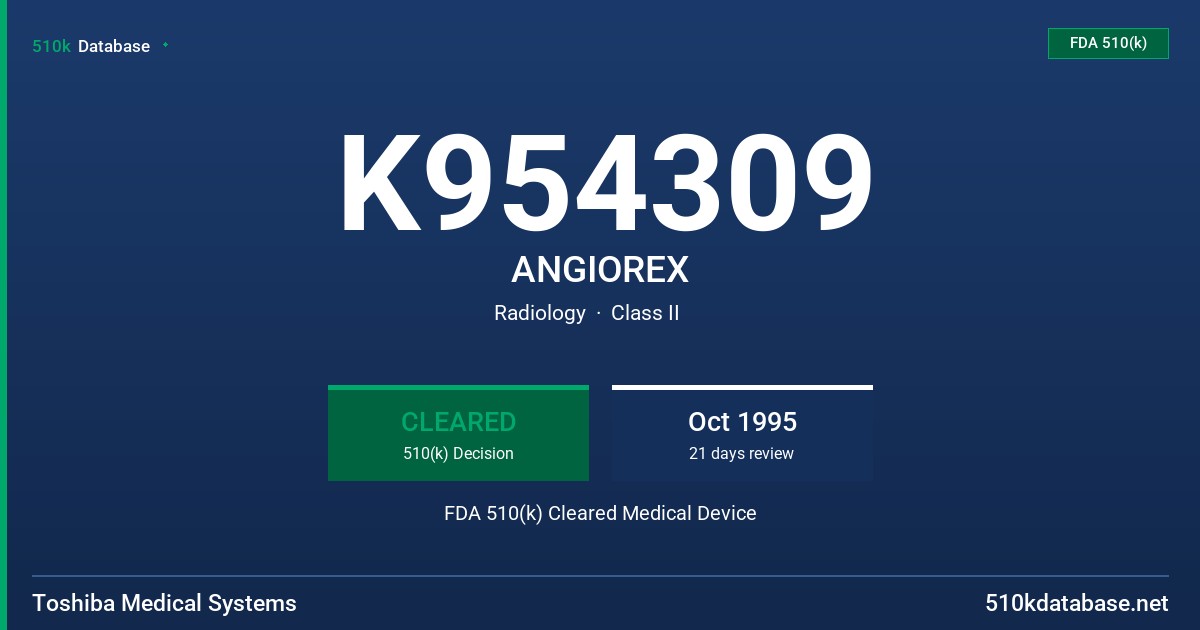K954309 ANGIOREX FDA 510(k) Cleared Medical Device