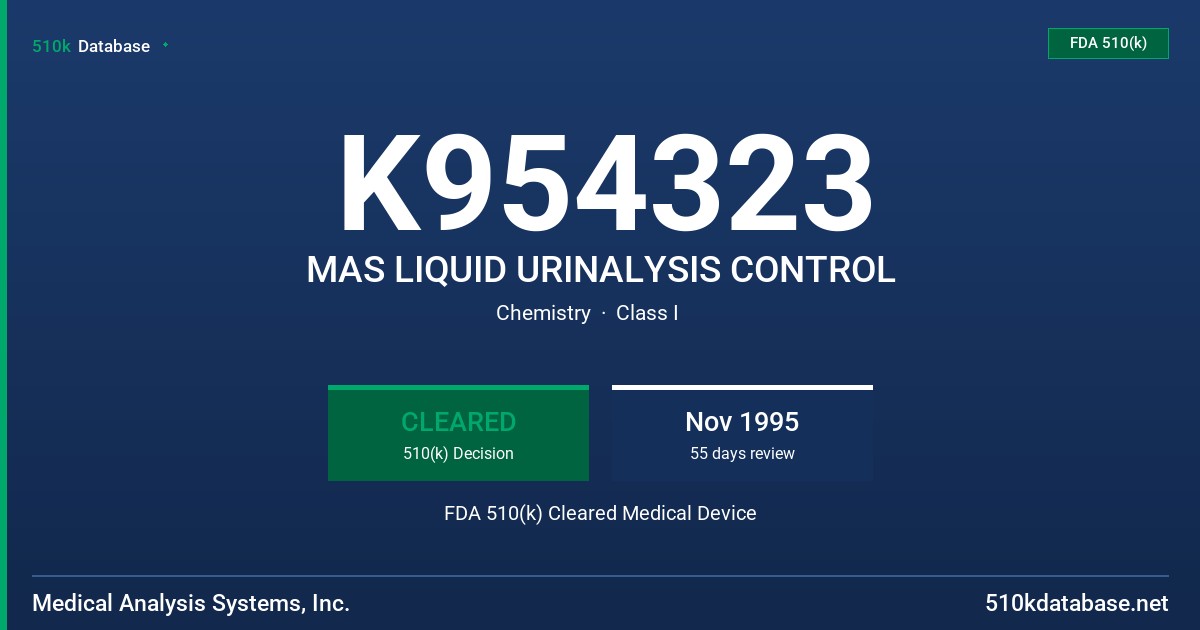 K954323 MAS LIQUID URINALYSIS CONTROL FDA 510(k) Cleared Medical Device