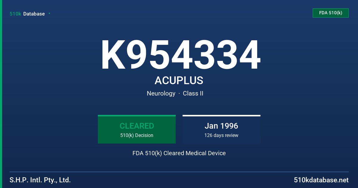 K954334 ACUPLUS FDA 510(k) Cleared Medical Device