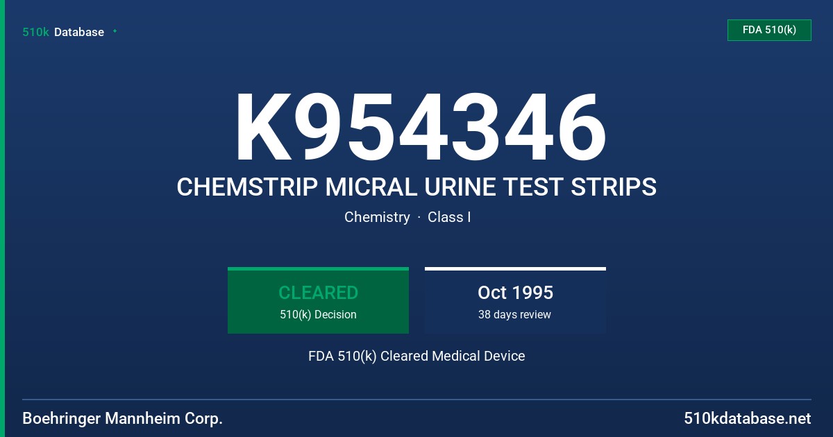 K954346 CHEMSTRIP MICRAL URINE TEST STRIPS FDA 510(k) Cleared Medical Device