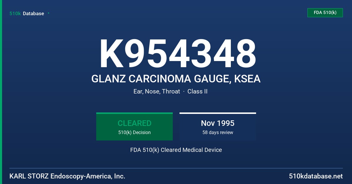 K954348 GLANZ CARCINOMA GAUGE, KSEA FDA 510(k) Cleared Medical Device