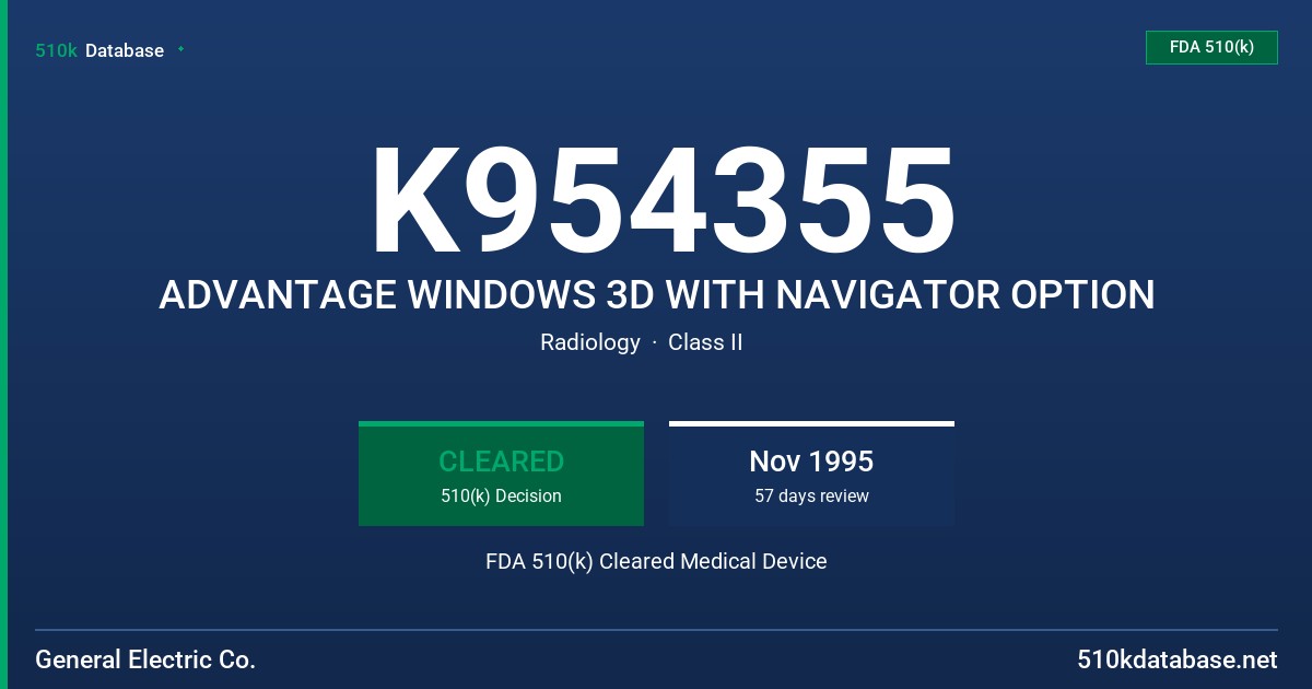 K954355 ADVANTAGE WINDOWS 3D WITH NAVIGATOR OPTION FDA 510(k) Cleared Medical Device