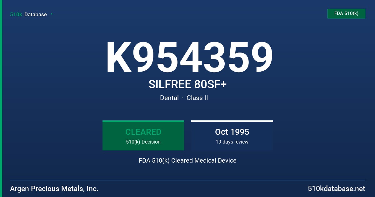 K954359 SILFREE 80SF+ FDA 510(k) Cleared Medical Device