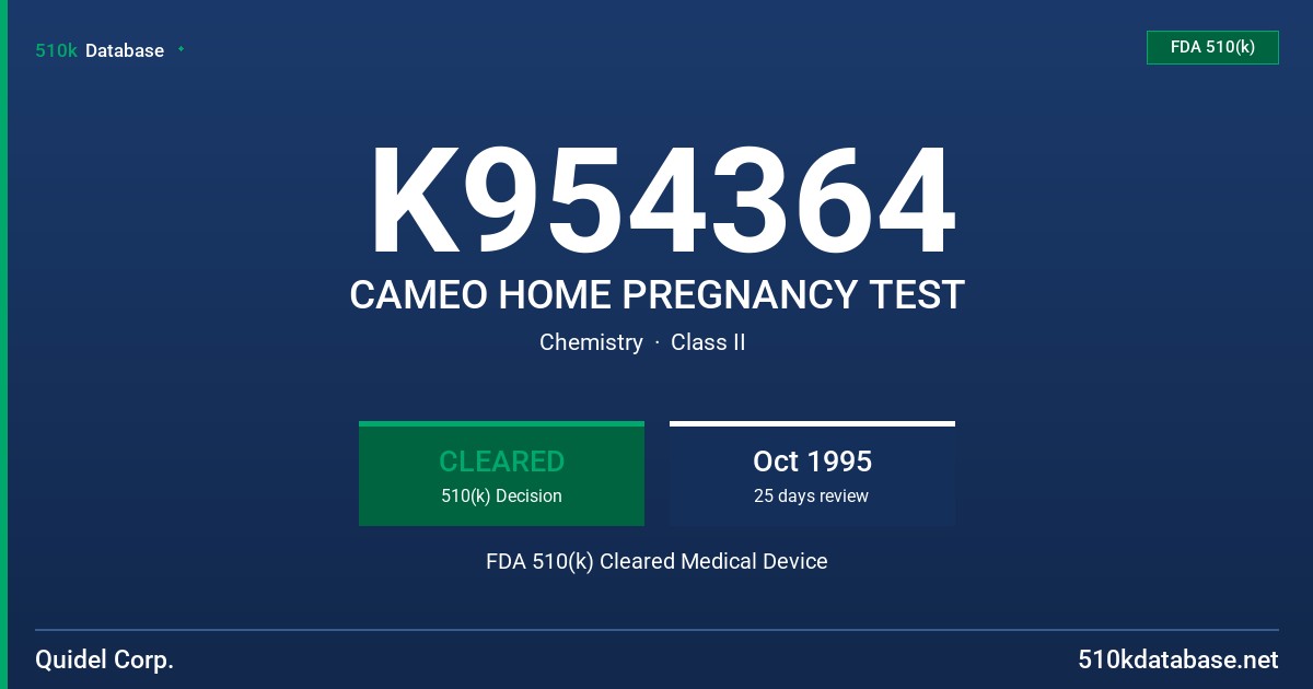 K954364 CAMEO HOME PREGNANCY TEST FDA 510(k) Cleared Medical Device